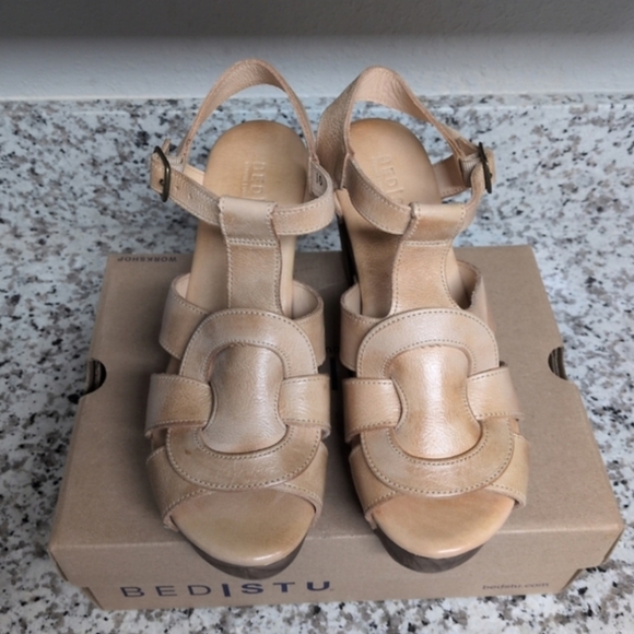 BedStu Caitlin Platform Sandals Tan Sz 10 Genuine Leather Heels Bed Stu Sandals - Picture 5 of 10